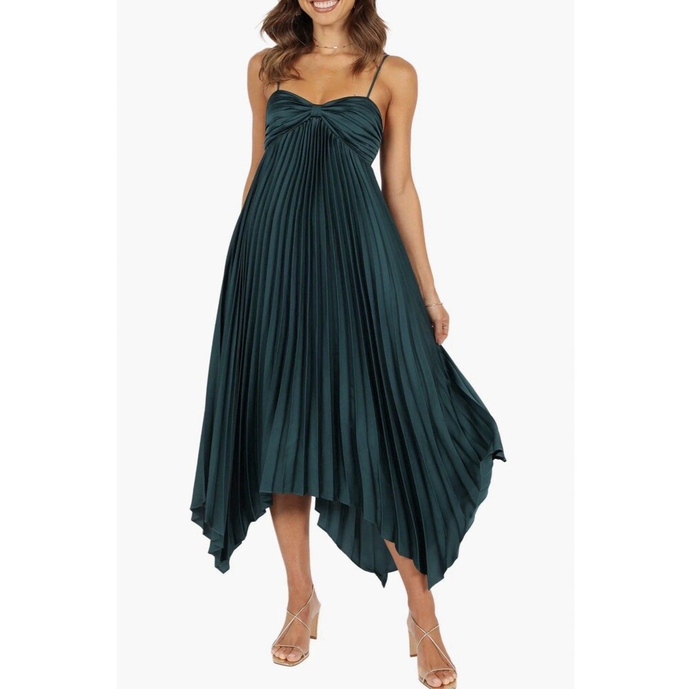 Petal and Pup Vikki Green Emerald Pleated Elegant Dress Adjustable Straps US 12